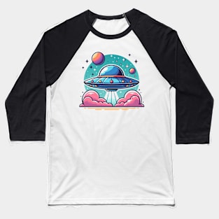 Cute colorful UFO Pink flying saucer Baseball T-Shirt